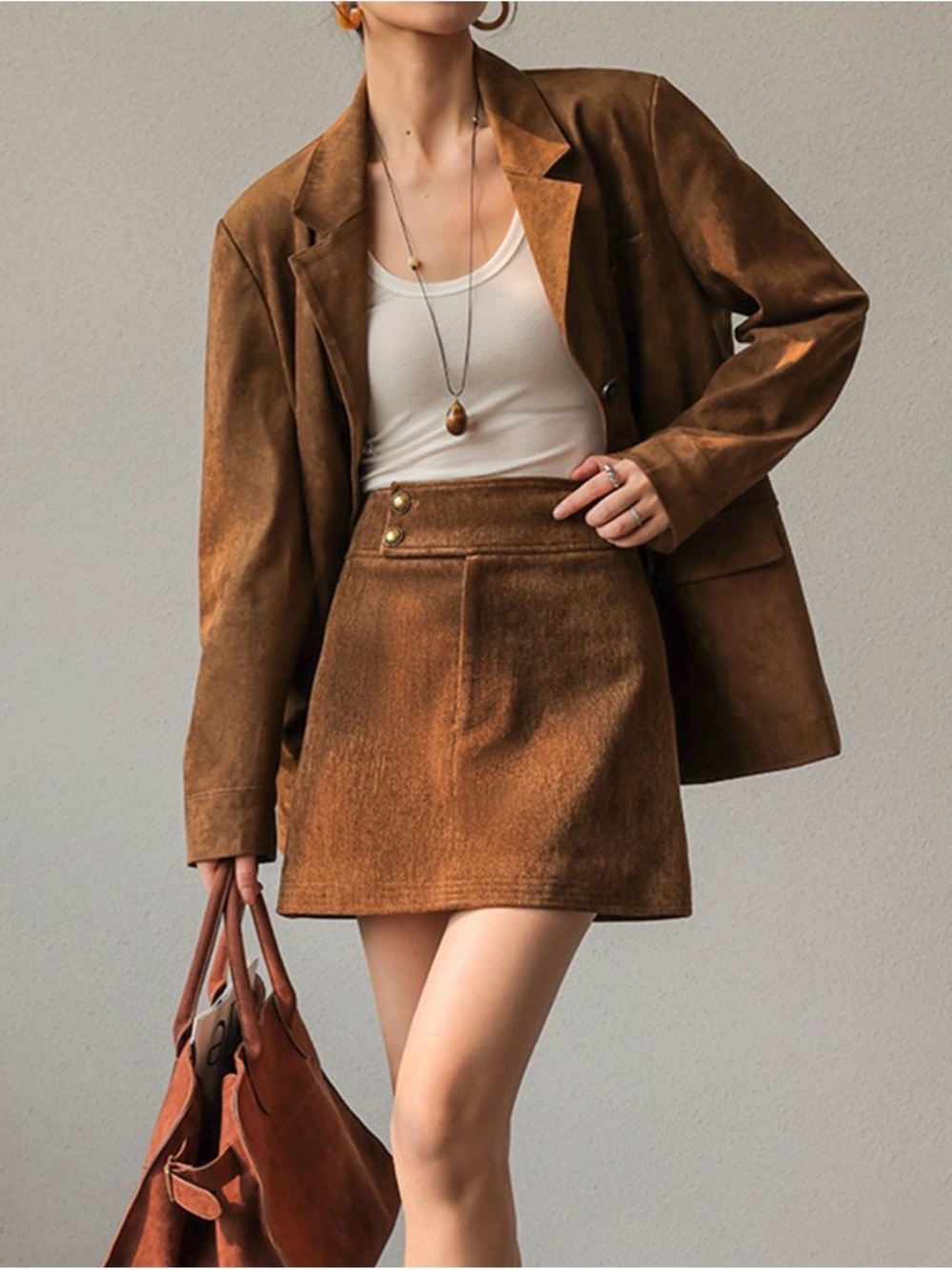Commense Brown Suede Blazer Jacket